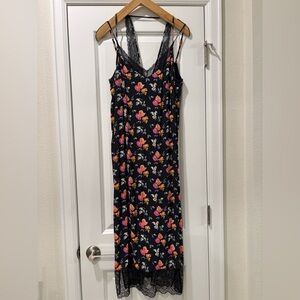 Zara Floral Print and Lace Camisole Midi Dress Size Large